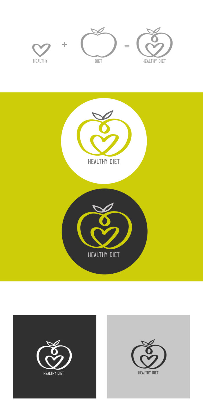 Healthy Diet Logo, mela, dieta, salute, benessere, graphic design, diana petrarca, grafica